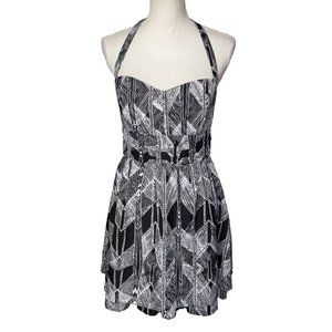 Guess Womens Retro Halter Top Dress White And Black Knee Length Size 8